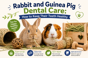 Rabbit and Guinea Pig eating hay to take care of their teeth